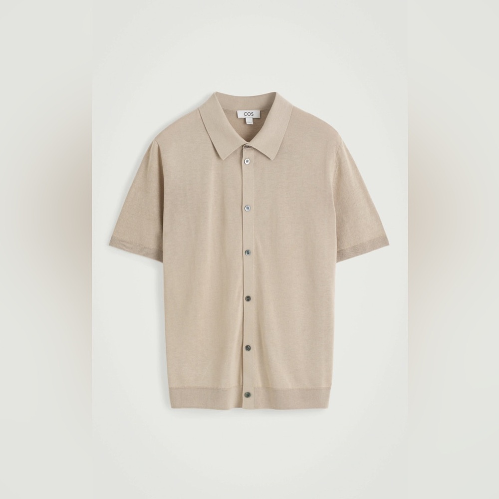 COS Relaxed Decontracte Textured Knit Cotton Overshirt Button Up Beige Men’s XS￼